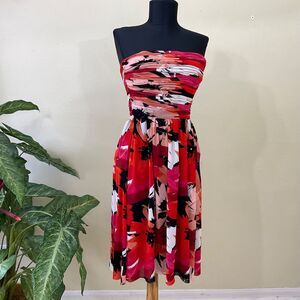 Kay Unger Dress Womens 8 Cocktail Ruched Strapless Fitted Event florals side zip